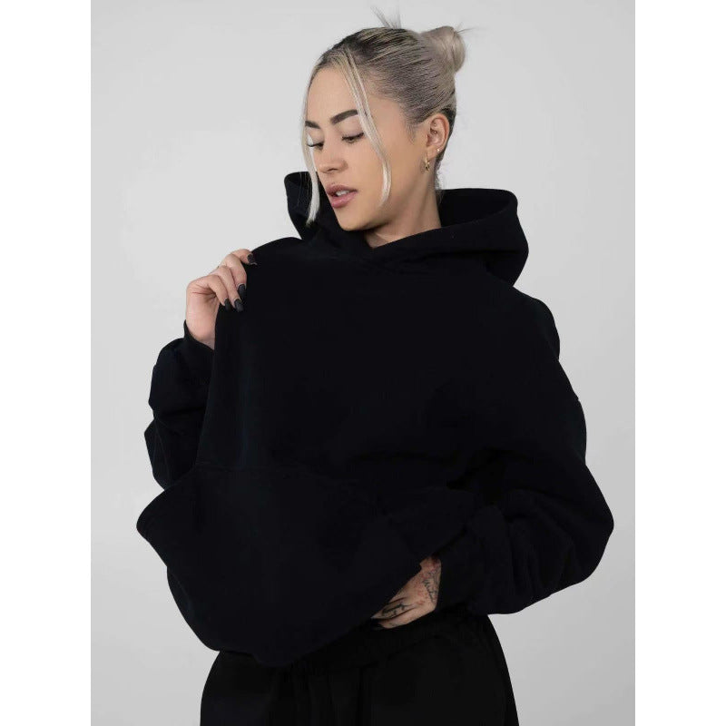 Damen nan oversized Kapuzenpullover mit Kängurutasche und weichem Fleece-Innenfutter Drune