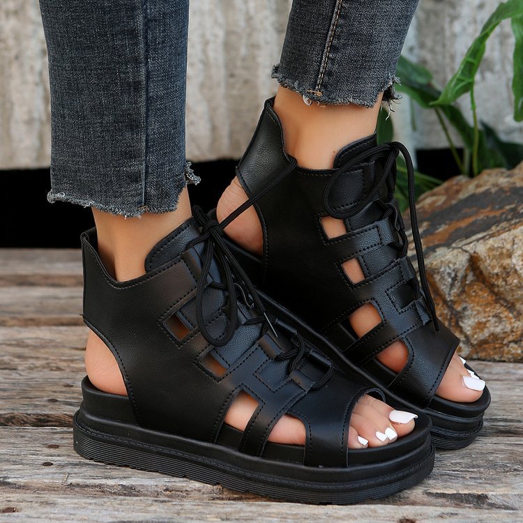 Damen  Schnür-Sandalen mit Cut-Out-Design offener Ferse und robuster Profilsohle Drune