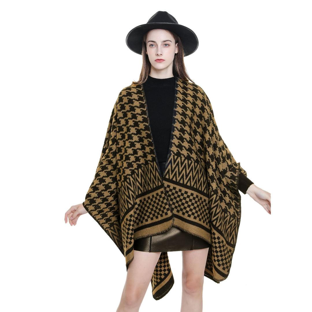 Damen Jacquard-Capeponcho mit Hahnentritt- und Geometriemuster Drune