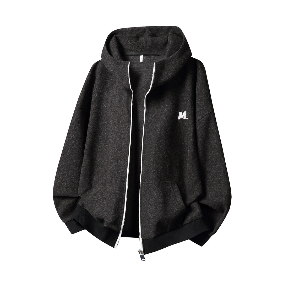 Unisex Oversize Kapuzen-Sweatjacke mit durchgehendem Reißverschluss und minimalistischer Bruststickerei Drune