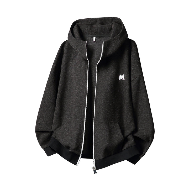Unisex Oversize Kapuzen-Sweatjacke mit durchgehendem Reißverschluss und minimalistischer Bruststickerei Drune