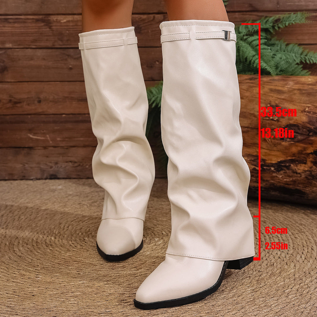 Damen Elegante, knöchelhohe Stiefeletten aus weichem Kunstleder mit modischem Falten-Design Drune
