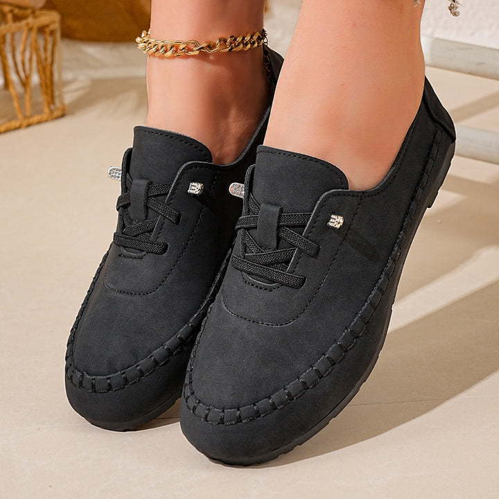 Damen nan atmungsaktive Mokassin-Slipper aus Mikrofaser mit elastischer Schnürung und rutschfester Gummisohle Drune