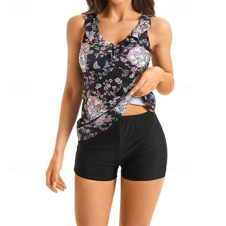 Damen Tankini-Top mit verspielten Rüschen und floralem Design Drune