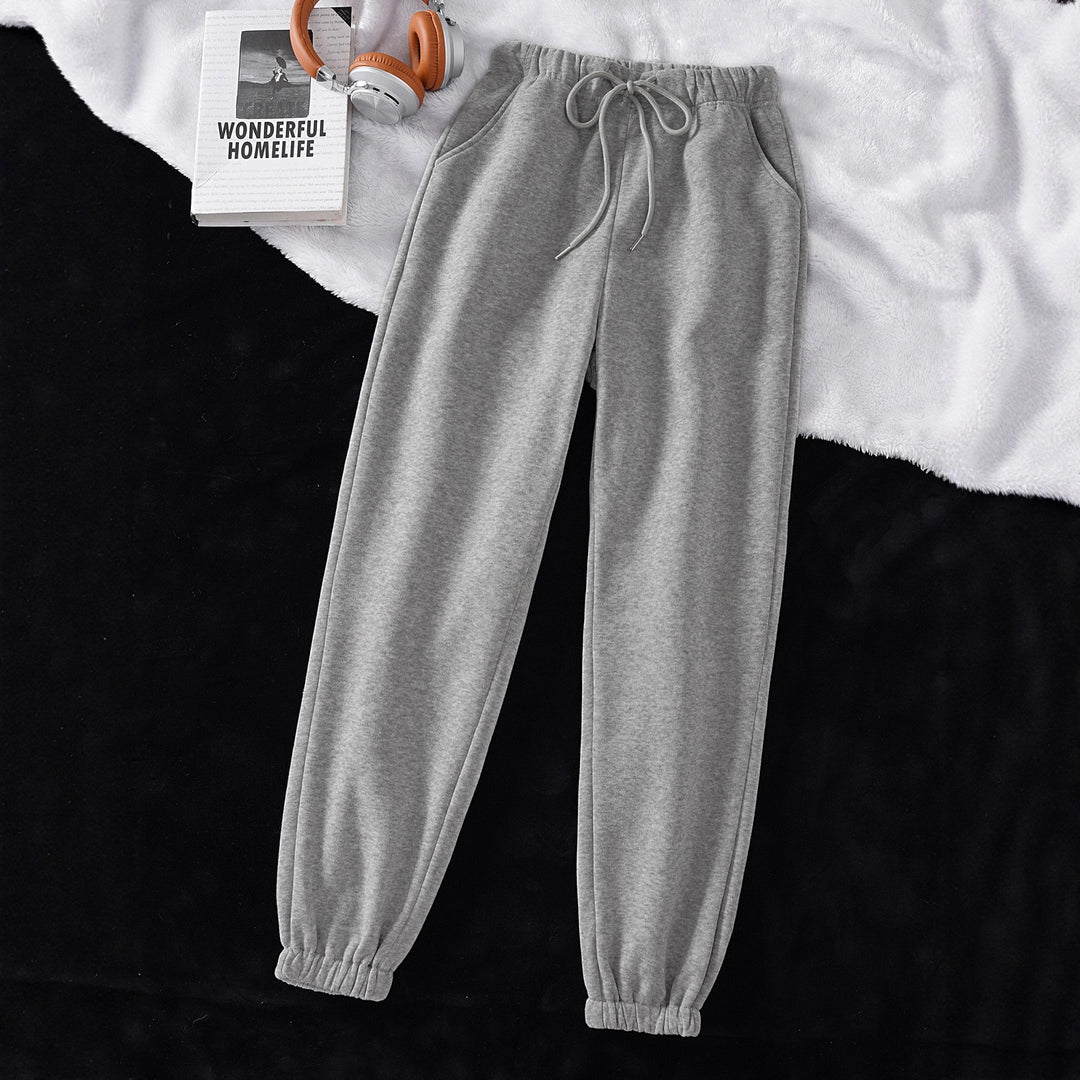 Damen nan hochgeschnittene Jogginghose aus weicher Fleece Baumwollmischung mit elastischem Bund Kordelzug und Eingrifftaschen Drune