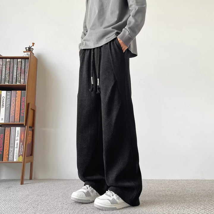 Herren Weite Lounge‑Hose mit Kordelzug und Fischgrät‑Struktur Drune