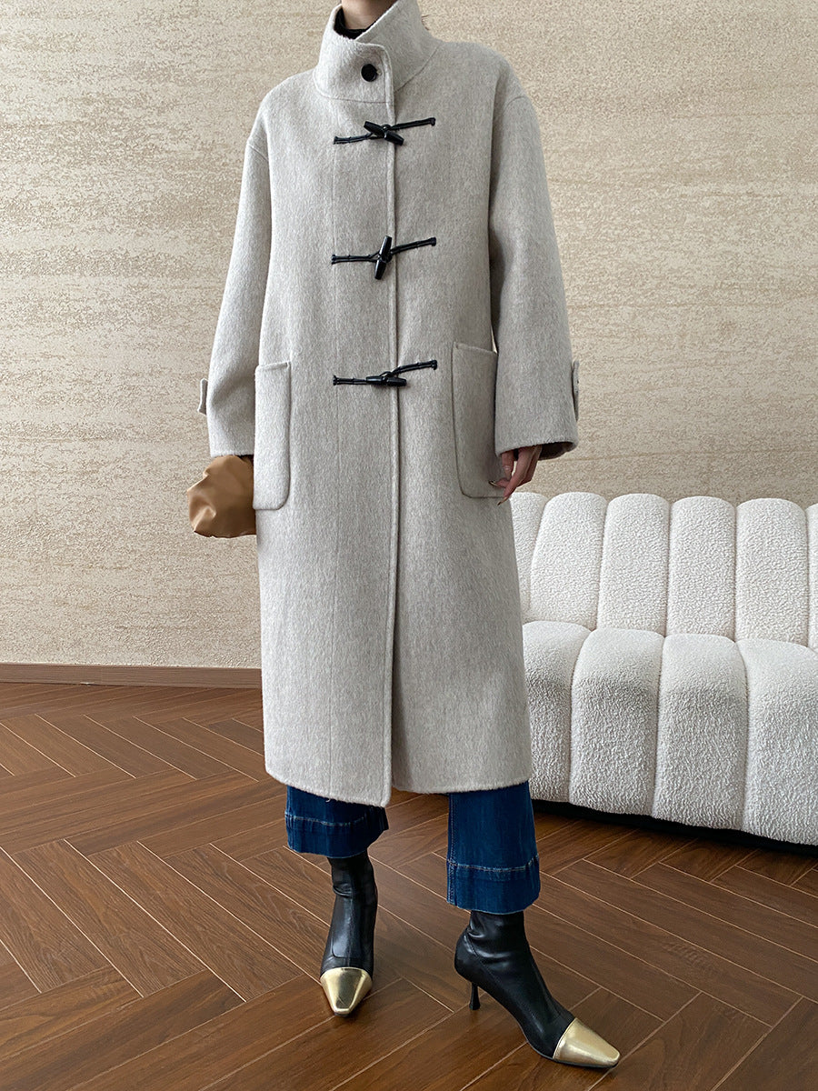 Damen Lange Duffle-Coat mit praktischem Verschluss und weichem Material Drune