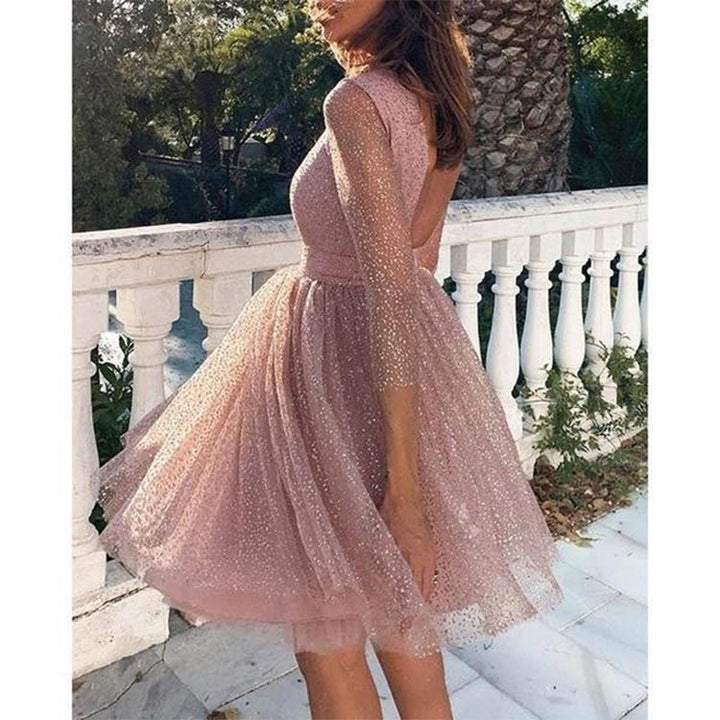Drune | Sexy Elegante Druck Mesh V-Ausschnitt Abendkleid Kleider