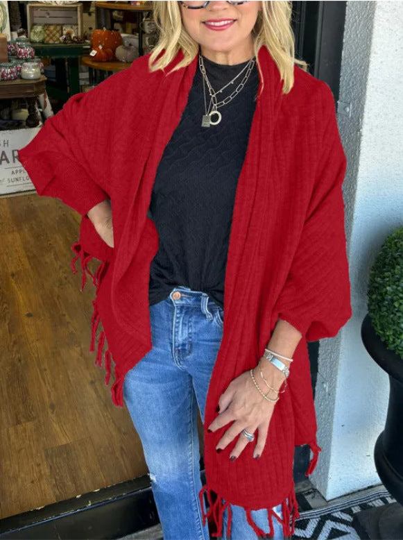 Damen vielseitiger Poncho mit Fransen Drune