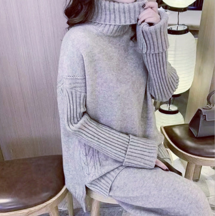 Damen Weicher Strickpullover mit hohen Kragen und lässigem Schnitt Drune