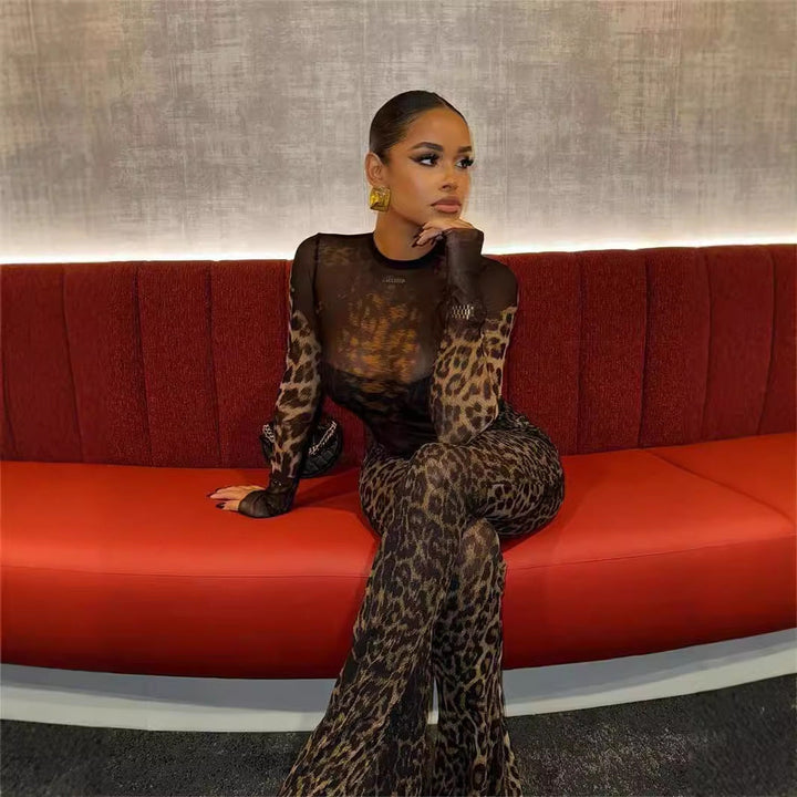 Drune | Leopard-Print Langarm-Top und Hosen-Set