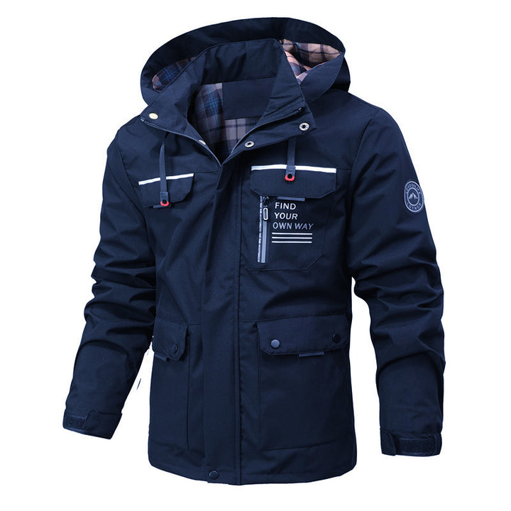Herren Funktionsjacke mit Kapuze, Utility-Taschen und kariertem Futter Drune
