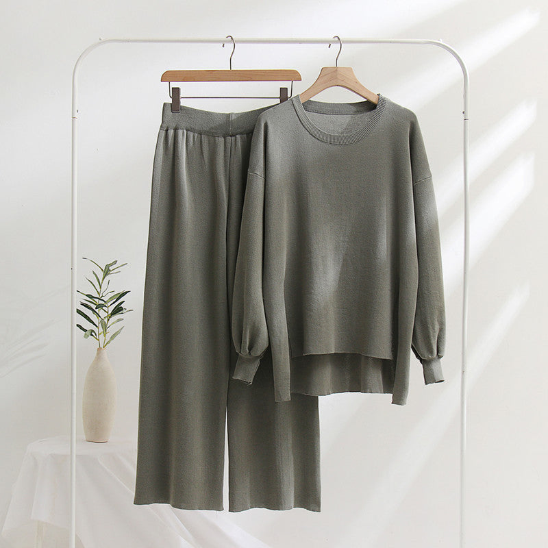 Damen lässiges Strickoberteil und Hose Set Drune