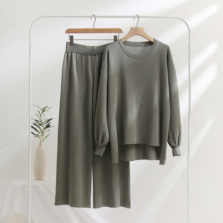 Damen lässiges Strickoberteil und Hose Set Drune