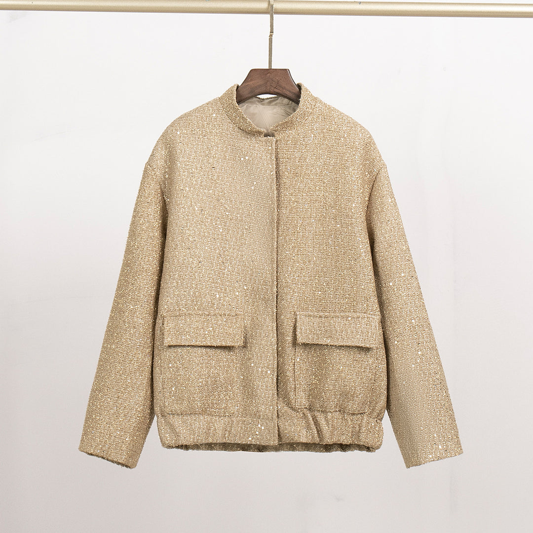 Damen Glitzernde Stoffjacke mit kurzen Ärmeln Drune