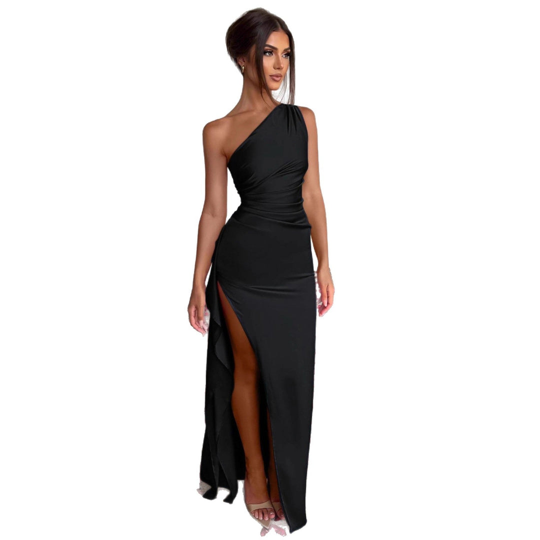 Damen asymmetrisches Abendkleid mit elegantem Schlitz und fließendem Material Drune