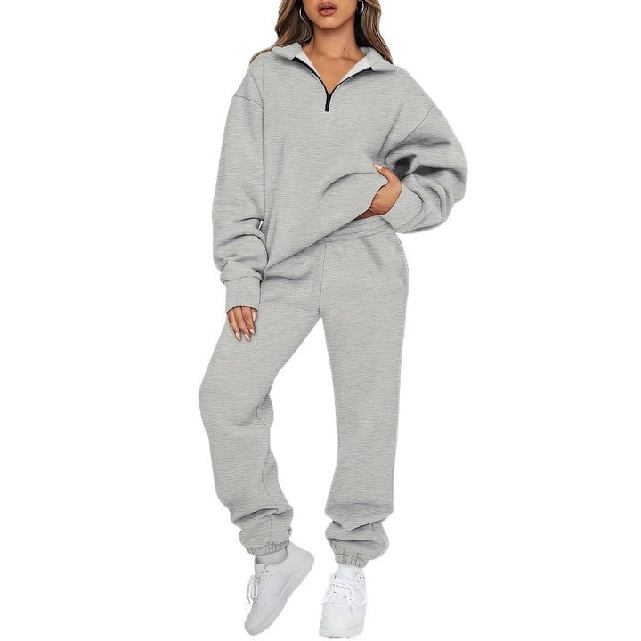 Damen nan zweiteiliges Relax-Set mit halbverdecktem Halbzip-Sweatshirt im Oversize-Schnitt und hohem Komfortbund Jogginghose Drune