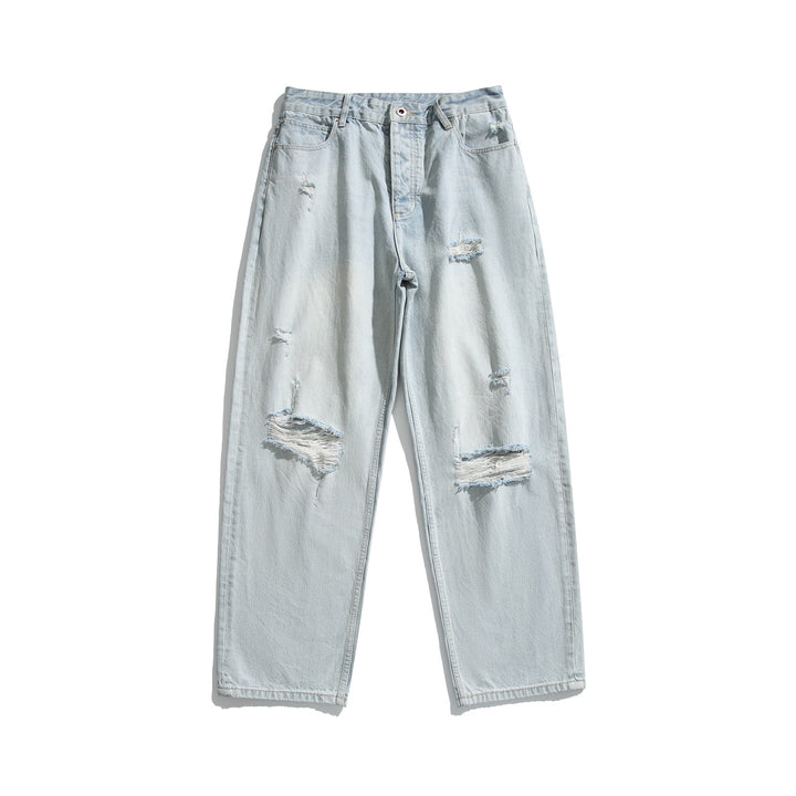 Damen High‑Waist Relaxed‑Straight Jeans mit Destroy‑Effekt und weitem Bein Drune
