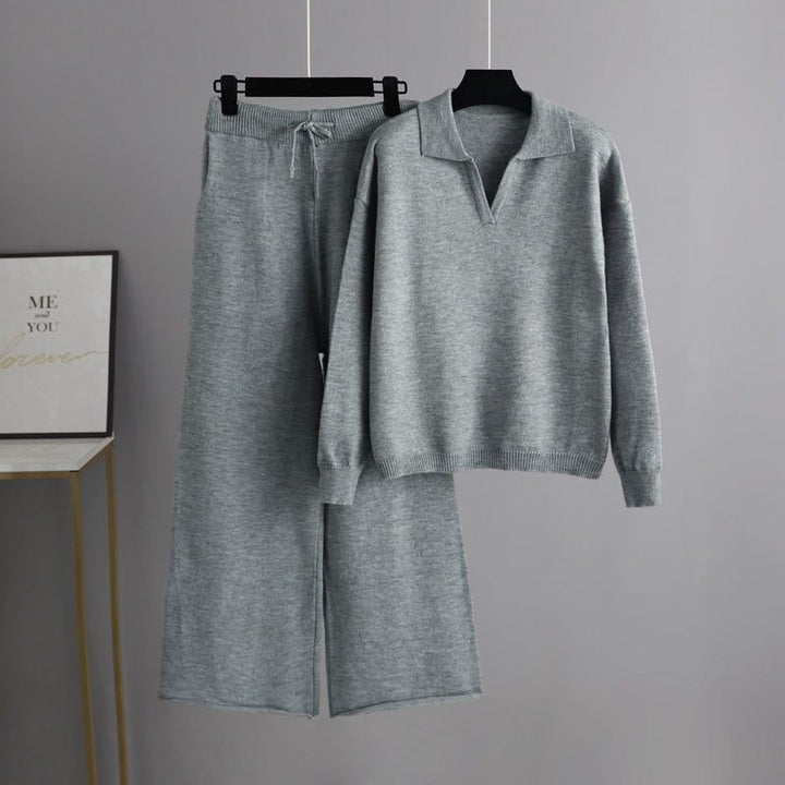 Damen bequeme Strickjacke mit weitem Schnitt und passenden Hosen Drune