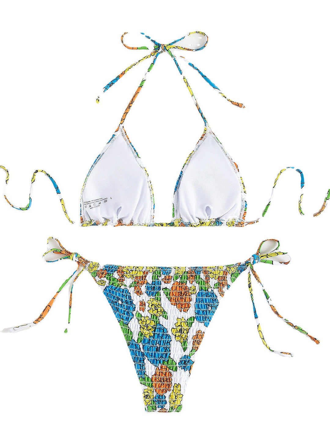 Damen Triangel-Bikini mit floralem Design und verstellbaren Bindebändern Drune