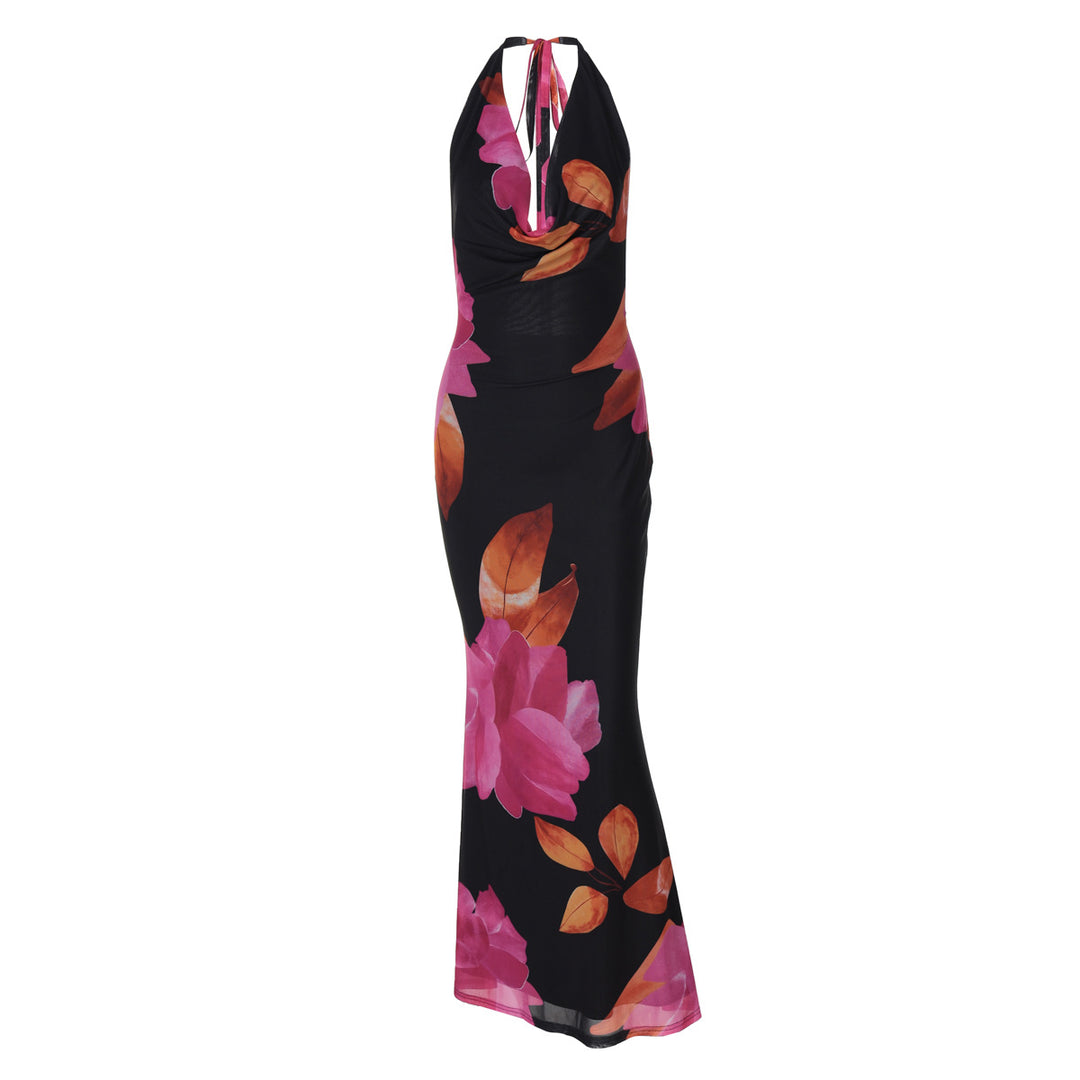 Damen Elegantes Maxikleid mit kunstvollem Blumenmuster Drune