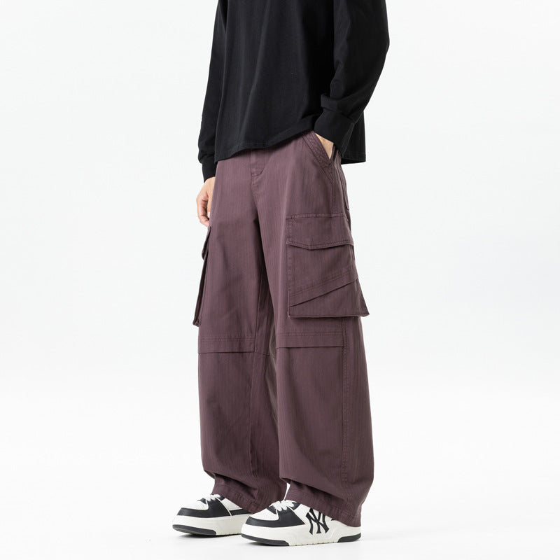 Damen weite Cargo-Hose mit hoher Taille und Multifunktions-Taschen Drune