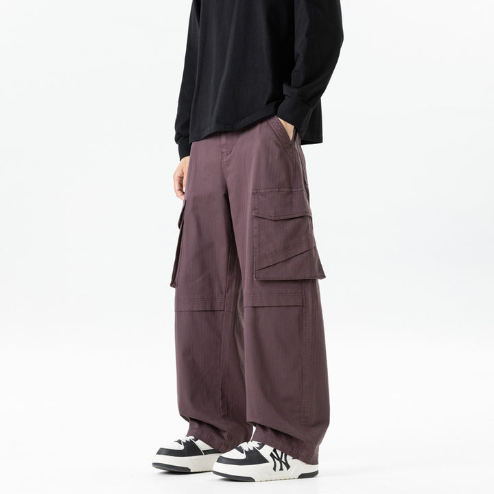 Damen weite Cargo-Hose mit hoher Taille und Multifunktions-Taschen Drune