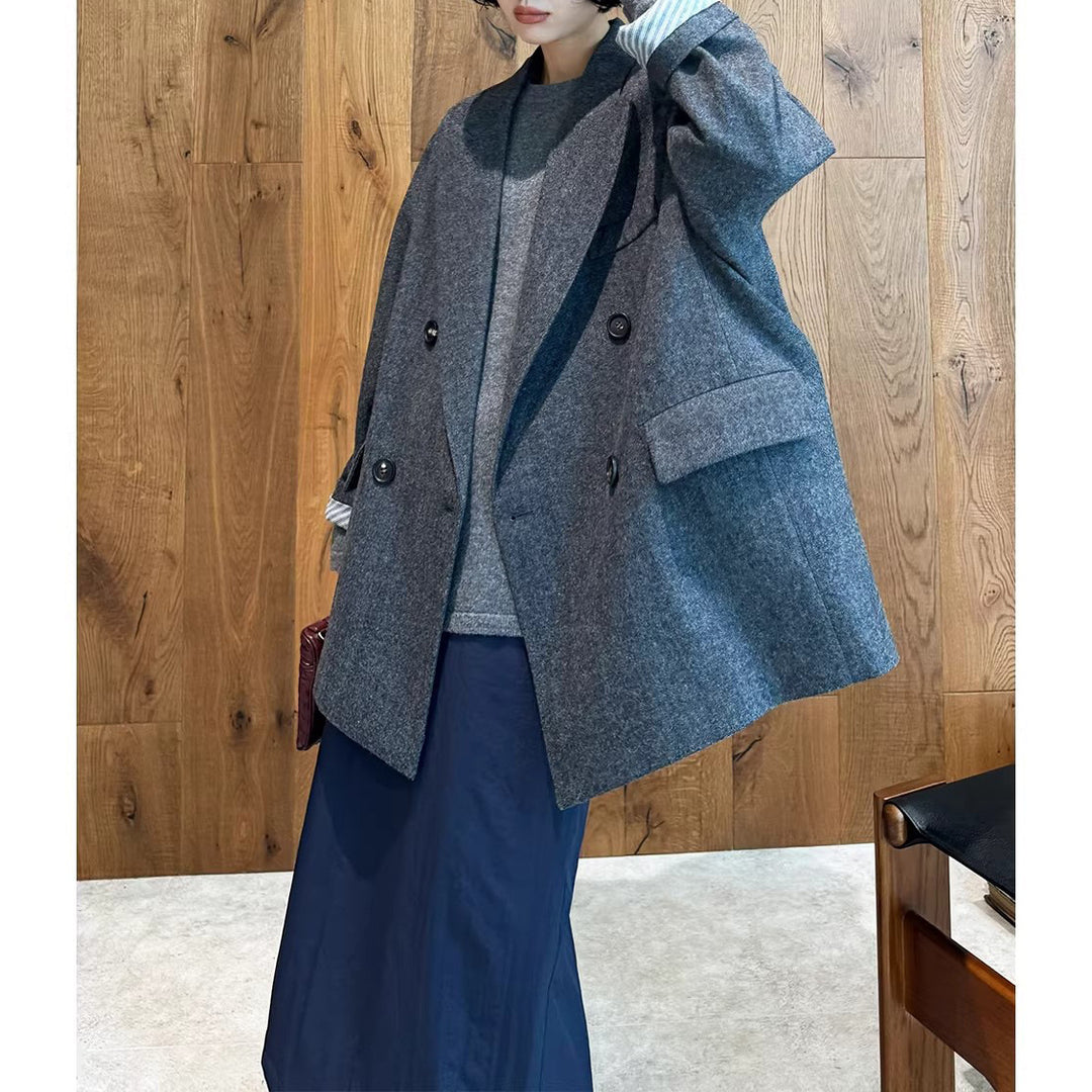 Damen Modischer Oversized Blazer mit doppelter Knopfleiste Drune