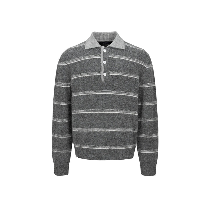 Herren Grobgestrickter Polokragenpullover mit Halbdruckknopfblende und Streifenstruktur Drune