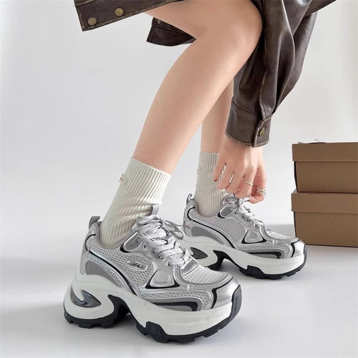 Damen Skulpturale Platform‑Sneaker mit Multi‑Layer Mesh‑ und PU‑Mix Drune