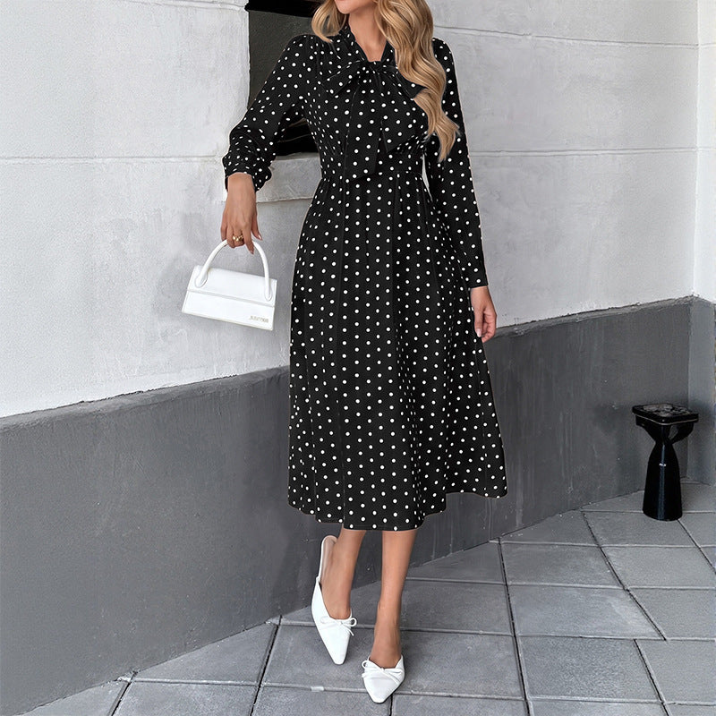 Damen Elegantes Midikleid mit Schluppe und Punkten Drune