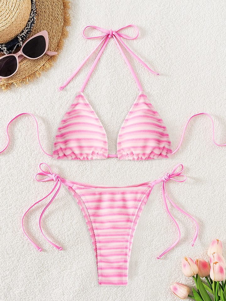 Damen gestreiftes Bikini-Set mit verstellbaren Trägern Drune