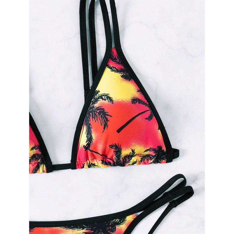 Damen Triangel-Bikini mit stylischem Schnitt und palmendruck Drune
