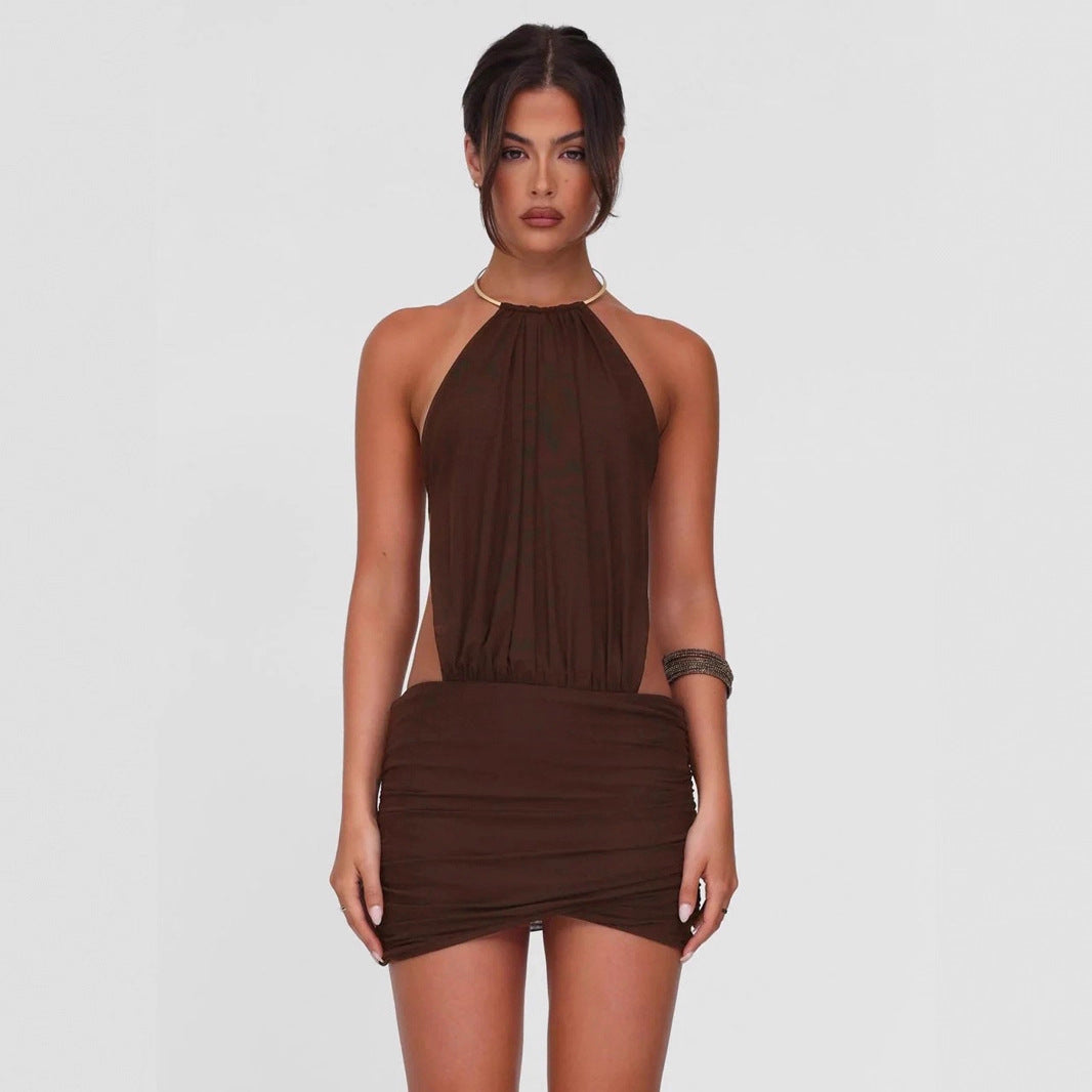 Damen Neckholder Kleid mit elegantem Rüschendesign Drune