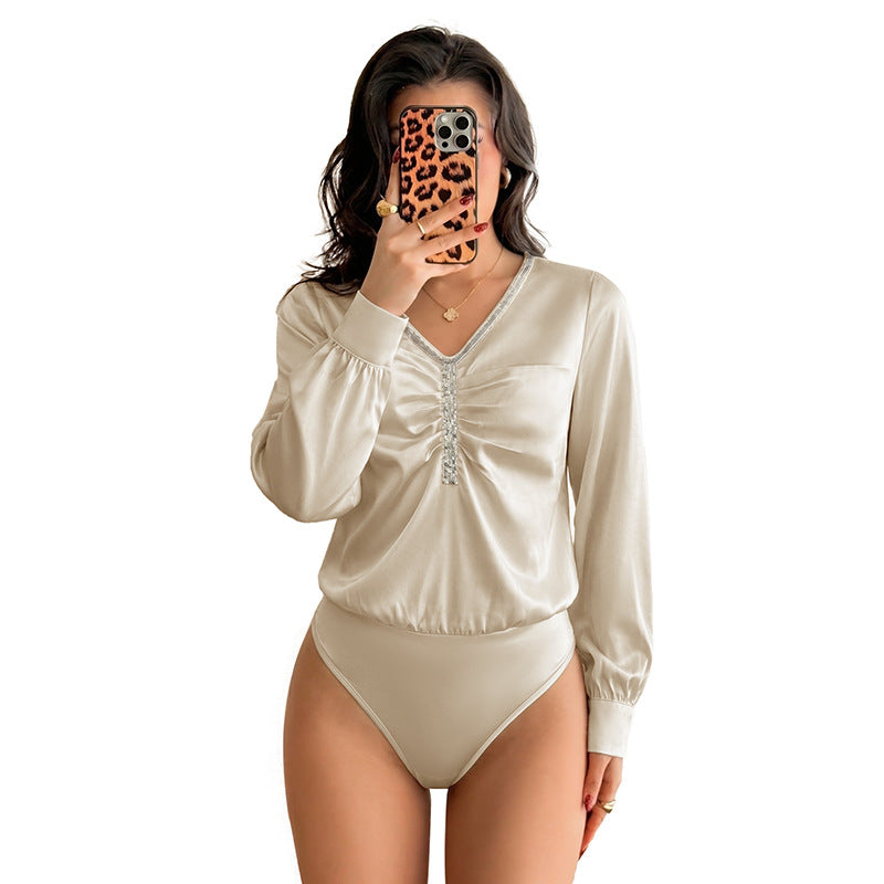 Damen Elegantes Blusenshirt mit Rüschendetails und Strassakzenten Drune
