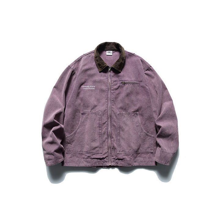 Herren Boxy-Worker-Jacke aus gewaschenem Canvas mit Cordkragen und Reißverschluss Drune