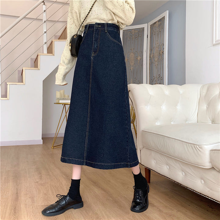 Damen Denim-Midi-Rock mit hoher Taille Drune