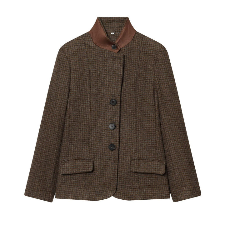 Damen Kurzer Tweedblazer mit Stehkragen, Knopfleiste und Pattentaschen Drune