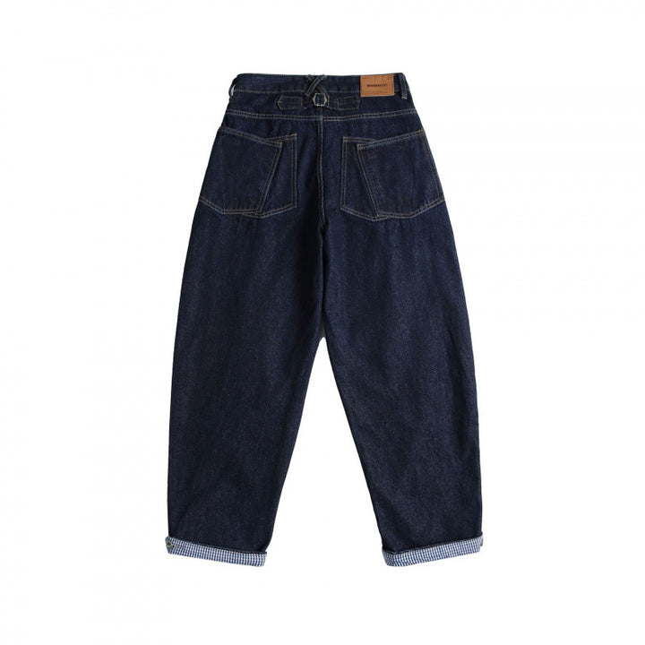 Damen Cropped Baggy-Jeans mit hoher Taille, Bundfalten und Krempelbund Drune