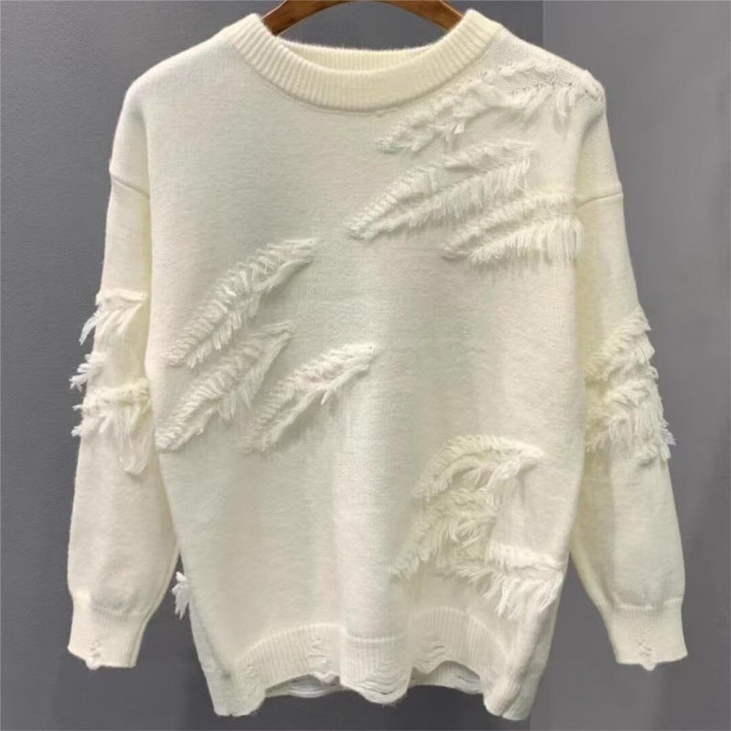 Damen Modischer Pullover mit Fransen Drune