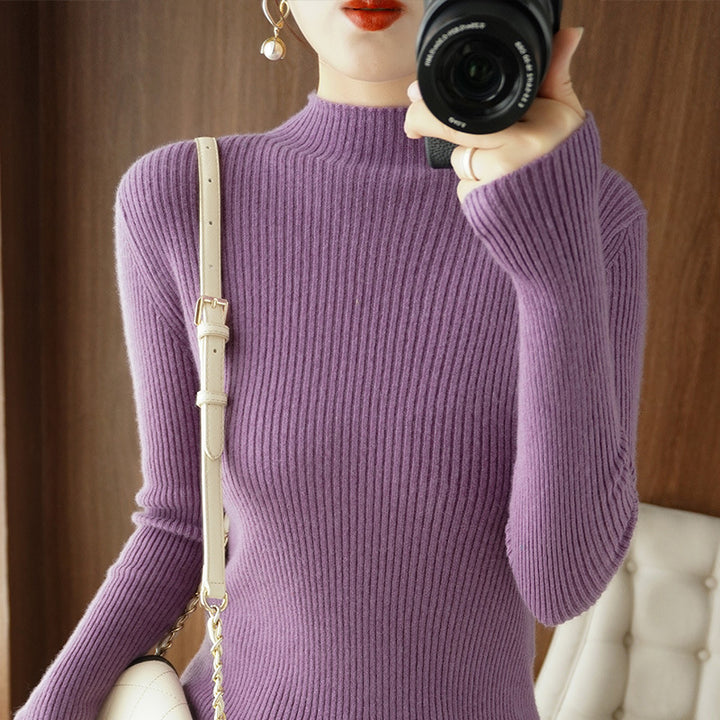 Damen Körperbetonter Rippenstrick-Rollkragenpullover mit Stretch-Effekt Drune