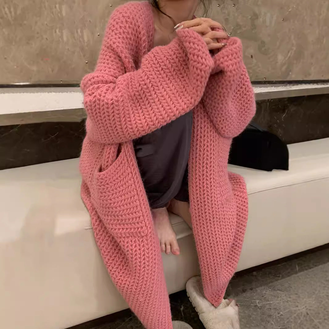 Damen Lässiger Strickmantel mit offenen Fronten und Taschen Drune