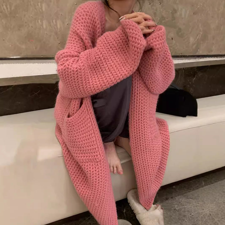 Damen Lässiger Strickmantel mit offenen Fronten und Taschen Drune