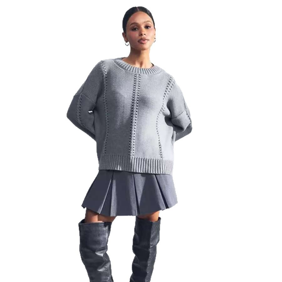 Damen lässiger Strickpullover mit luftigen Designelementen und überschnittenen Schultern Drune