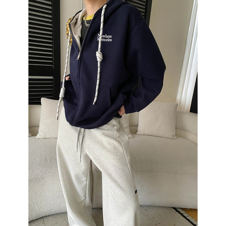 Damen lässiger Kapuzenpullover mit modernem Reißverschluss und seitlichen Taschen Drune