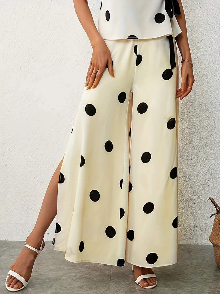 Damen Weite, luftige Polka-Dot Palazzohose mit eleganten Seitenschlitzen Drune