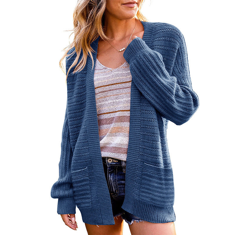 Damen Strickjacke mit tiefem V-Ausschnitt und strukturiertem Design Drune