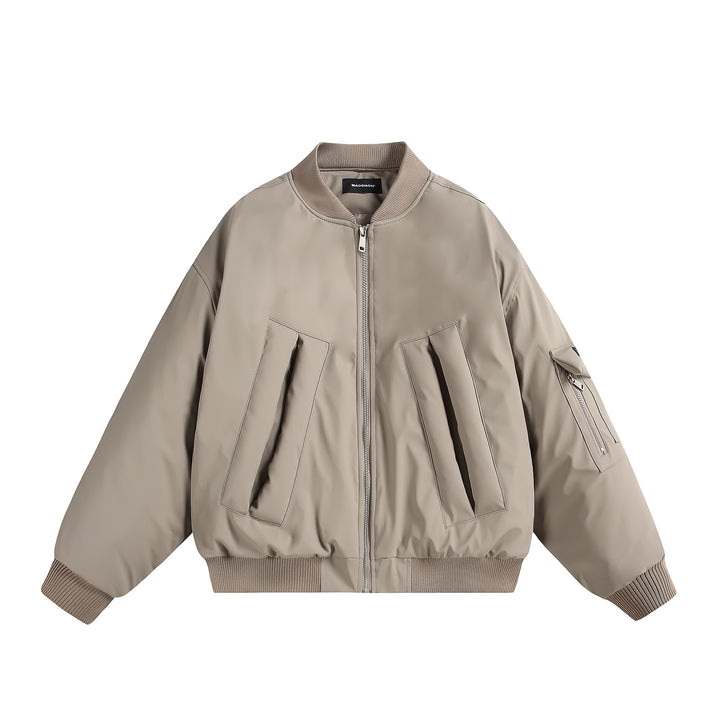Unisex Kurz geschnittene Oversize-Pufferjacke mit Utility-Ärmeltasche und Rippenbündchen Drune