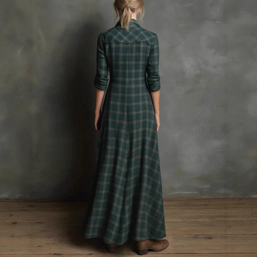 Damen Maxikleid aus kariertem Flanell-Look mit Knopfleiste und seitlichen Taschen Drune