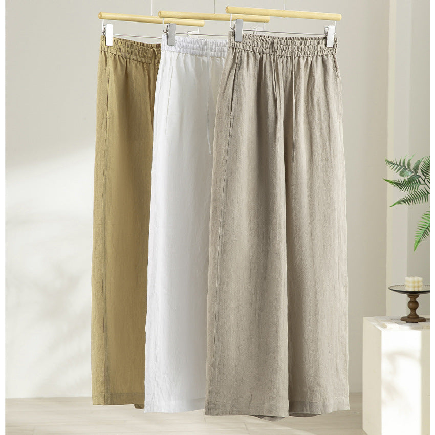 Damen Weite Leinen‑Optik Palazzohose mit elastischem Bund und fließender Silhouette Drune